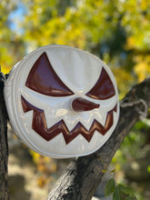 Load image into Gallery viewer, Handcrafted mean Snowman bag: Patent White with glitter Red and Red glitter nose