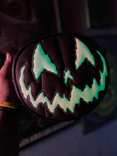 Load image into Gallery viewer, Handcrafted Stark Raving Bag: Matte Black &amp; White Glow-in-the-Dark Face