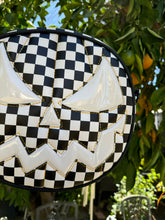 Load image into Gallery viewer, Hand Crafted Mean Pumpkin Checkered and white Patent vinyl