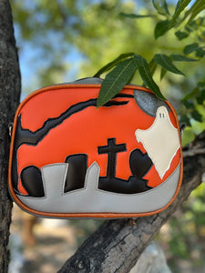 Handcrafted Mini Graveyard Ghost Grey with Orange and grey detailing