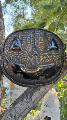 Hand Crafted : Happy face Black croc and champagne