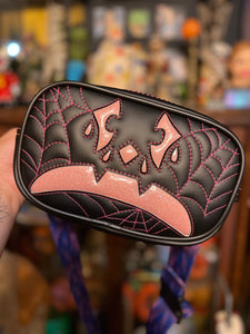Hand Crafted : Small square sad pumpkin Bag Black and pink
