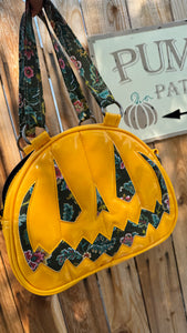 Handcrafted MissChievous Handbag- Patent Yellow and floral material