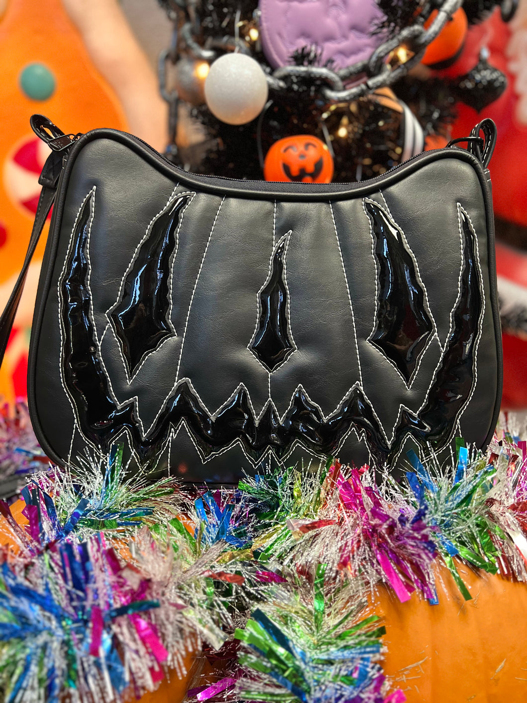 Hand crafted Hades Crossbody handbag black and Black patent