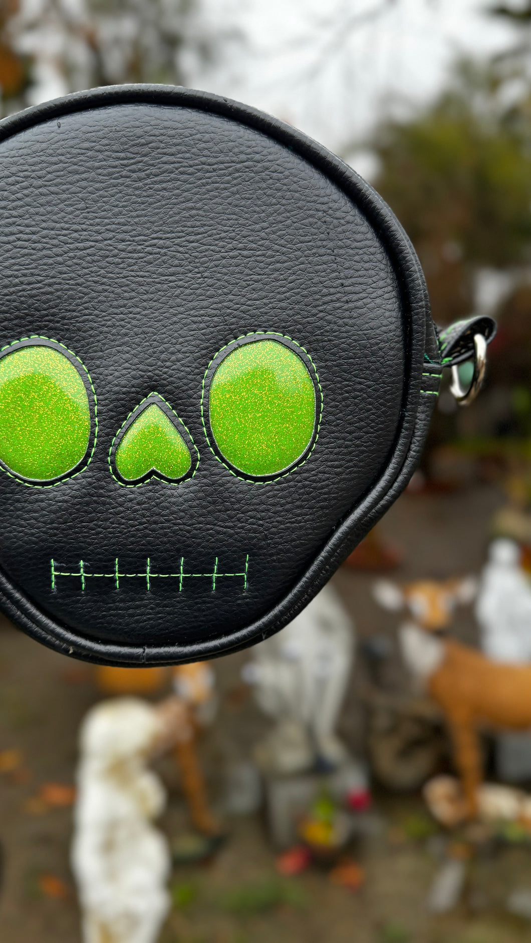 Handcrafted Mini Skull crossbody-Green Glitter