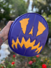 Load image into Gallery viewer, Handcrafted Scaredy Cat Bag: Eggplant and Yellow