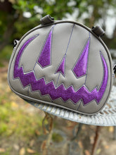 Load image into Gallery viewer, Handcrafted MissChievous Handbag- Grey and Purple glitter