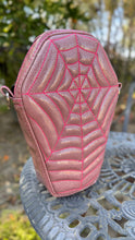Load image into Gallery viewer, Handcrafted Spiderweb Coffin bag- Glitter Pink