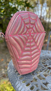 Handcrafted Spiderweb Coffin bag- Glitter Pink