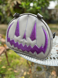 Handcrafted MissChievous Handbag- Grey and Purple glitter