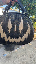 Load image into Gallery viewer, Handcrafted Too Bad Pumpkin bag Black Croc with Gold accents and champagne