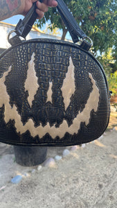 Handcrafted Too Bad Pumpkin bag Black Croc with Gold accents and champagne