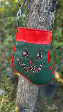 Load image into Gallery viewer, Holiday Stocking Tote Crossbody Bag- Green and Red with holiday Fabric