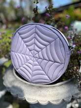 Load image into Gallery viewer, Handcrafted: Double sided Spiderweb Bag -Lavender with purple stitching