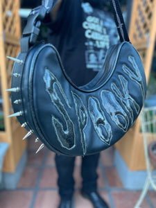 Handcrafted Spiked Spooky bag black with glow in the dark bats