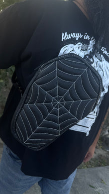 Handcrafted Spiderweb Coffin sling bag-Black