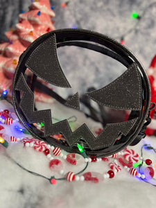 Hand Crafted : Mean Face clear Concert bag with dark Grey Glitter face