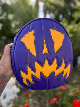 Load image into Gallery viewer, Handcrafted Scaredy Cat Bag: Eggplant and Yellow