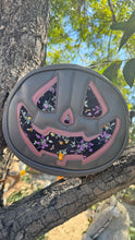 Load image into Gallery viewer, Handcrafted All Hallows Eve Pumpkin Crossbody- charcoal, mauve and floral
