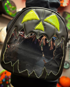 Large Pumpkin Kult Display Backpack -Black and Green Glitter