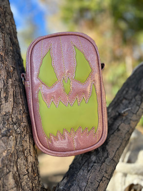Handcrafted: Side Bag pink glitter and kiwi green