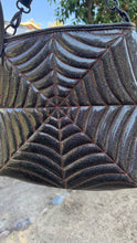 Load image into Gallery viewer, Hand Crafted La Araña grey Glitter and Orange Glitter crossbody bag