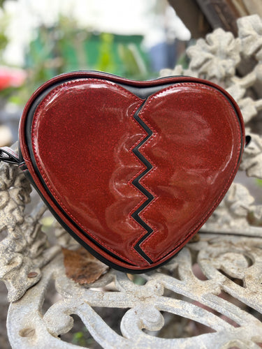 Handcrafted Small Broken Heart-Red Glitter and Black.