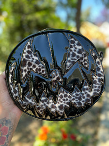 Handcrafted Stark Raving Bag: Patent Vinyl Black & Leopard Print