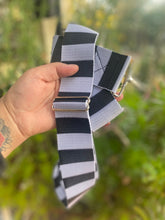 Load image into Gallery viewer, Handcrafted Long Webbing Strap: black and Grey Striped