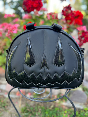Handcrafted MissChievous Handbag- Black and glitter black