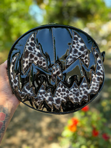 Handcrafted Stark Raving Bag: Patent Vinyl Black & Leopard Print