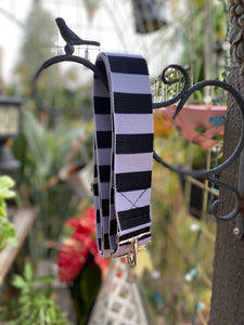 Handcrafted Long Webbing Strap: black and Grey Striped