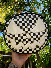 Load image into Gallery viewer, Hand Crafted Mean Pumpkin Checkered and white Patent vinyl