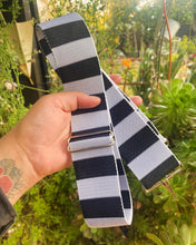 Load image into Gallery viewer, Handcrafted Long Webbing Strap: black and Grey Striped