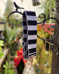 Handcrafted Long Webbing Strap: black and Grey Striped