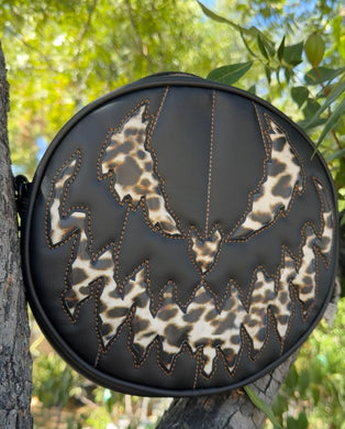 Handcrafted Bad Company Bag: Black and Leopard Print Vinyl