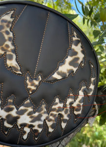 Handcrafted Bad Company Bag: Black and Leopard Print Vinyl