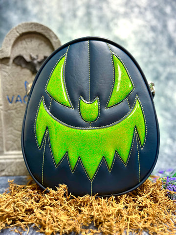 Black Friday Sale Hand Crafted : Oval Pumpkin Midnight blue and Green glitter