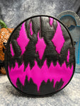 Handcrafted We Stay Creepy bag: Black faux Crocodile and Fuschia