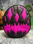 Handcrafted We Stay Creepy bag: Black faux Crocodile and Fuschia