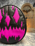 Handcrafted We Stay Creepy bag: Black faux Crocodile and Fuschia