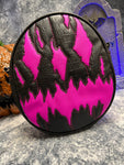 Handcrafted We Stay Creepy bag: Black faux Crocodile and Fuschia