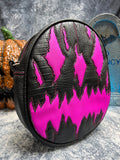 Handcrafted We Stay Creepy bag: Black faux Crocodile and Fuschia