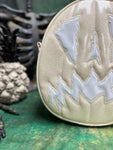 Handcrafted Scaredy Cat Bag: White Glitter and white Patent Vinyl