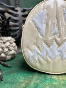 SALE Handcrafted Scaredy Cat Bag: White Glitter and white Patent Vinyl