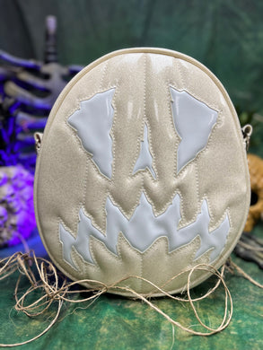 SALE Handcrafted Scaredy Cat Bag: White Glitter and white Patent Vinyl