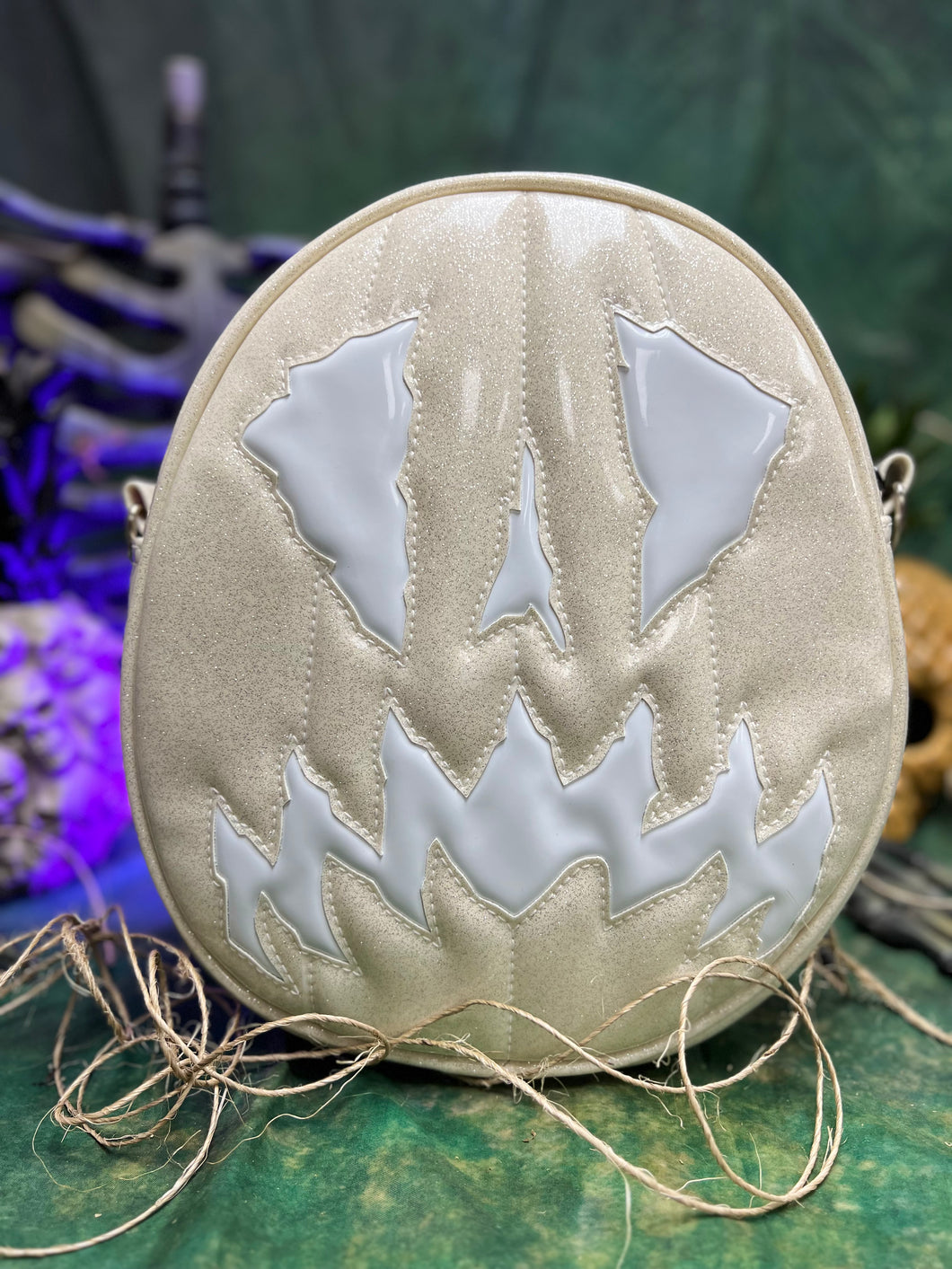 SALE Handcrafted Scaredy Cat Bag: White Glitter and white Patent Vinyl