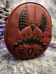 Handcrafted Double-Sided "Boo/ Spooky" Bag: Wine and Black Croc