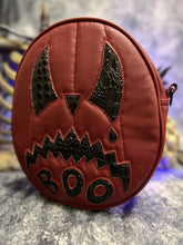 Load image into Gallery viewer, Handcrafted Double-Sided &quot;Boo/ Spooky&quot; Bag: Wine and Black Croc