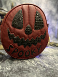 Handcrafted Double-Sided "Boo/ Spooky" Bag: Wine and Black Croc